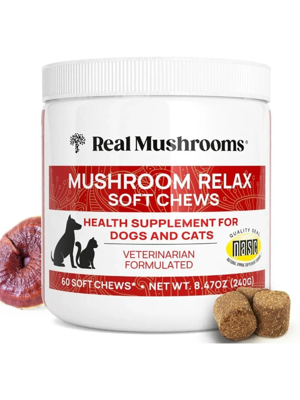 Calming Soft Chews for Dogs & Cats - Reishi & Lion's Mane Treats for Stress